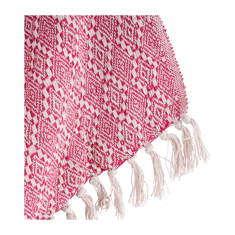 Plaid met franjes - roze/wit - 130x160 cm 