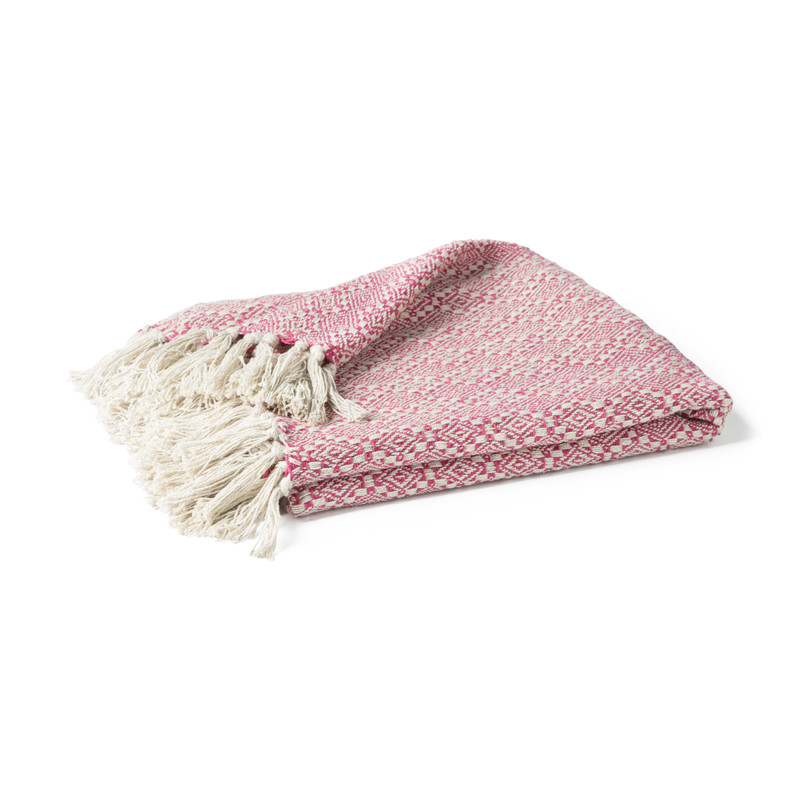 Plaid met franjes - roze/wit - 130x160 cm 