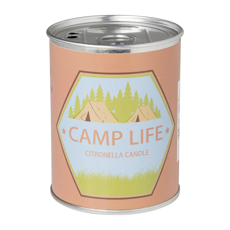 Citronella kaars camping life - rond blik - ø7.5x9.5 cm