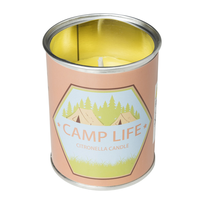 Citronella kaars camping life - rond blik - ø7.5x9.5 cm