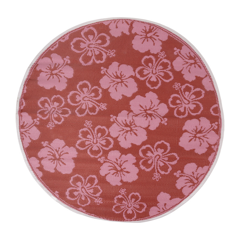Rubber touw Kroniek Buitenkleed rond hibiscus - roze/rood - ø150 cm | Xenos