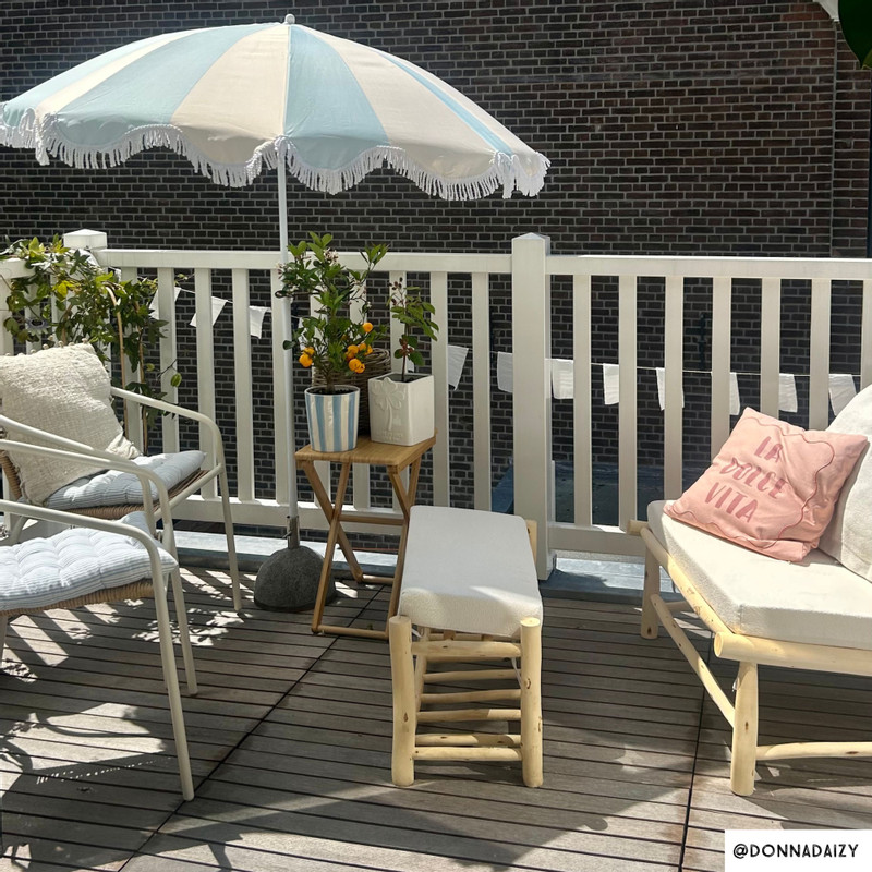 Parasol gestreept - lichtblauw/wit - ø160x180 cm