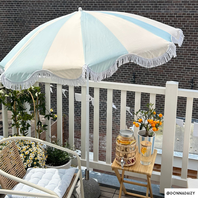 Parasol gestreept - lichtblauw/wit - ø160x180 cm