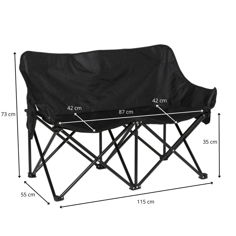 Campingbank compact - 2 zits - zwart 