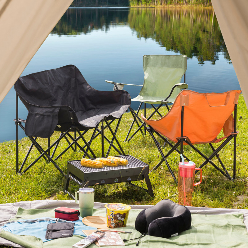 Campingbank compact - 2 zits - zwart 