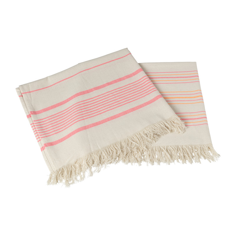 Hamamdoek Jenny - beige/roze - 90x150 cm