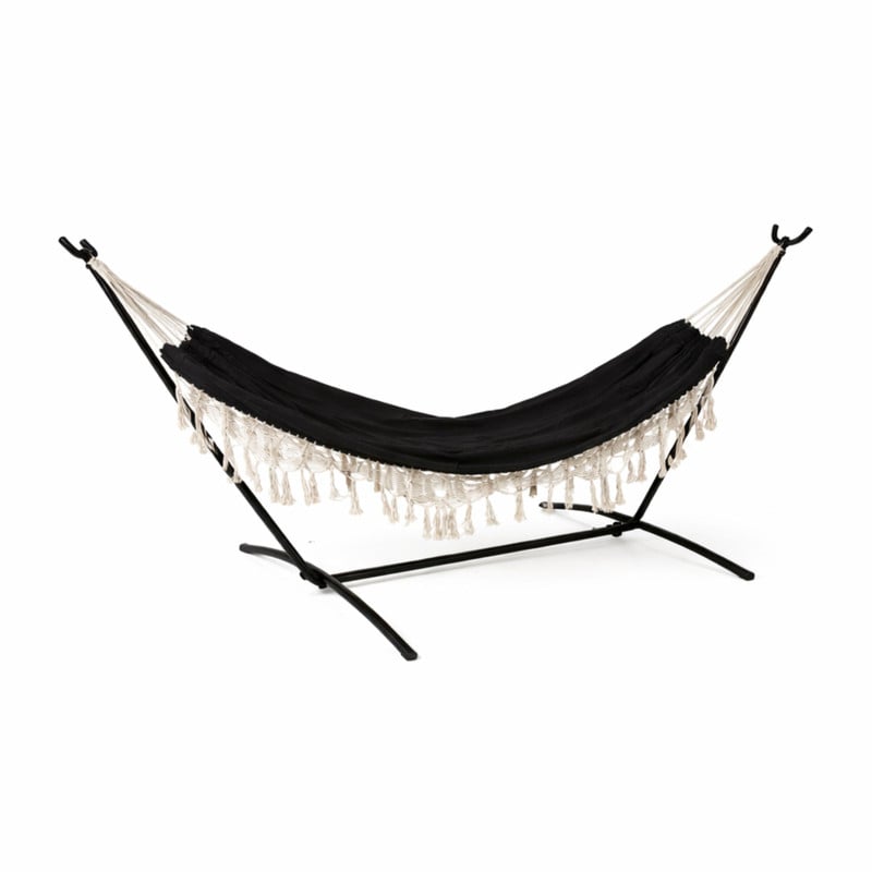 Hangmat met franjes - zwart - 90x200