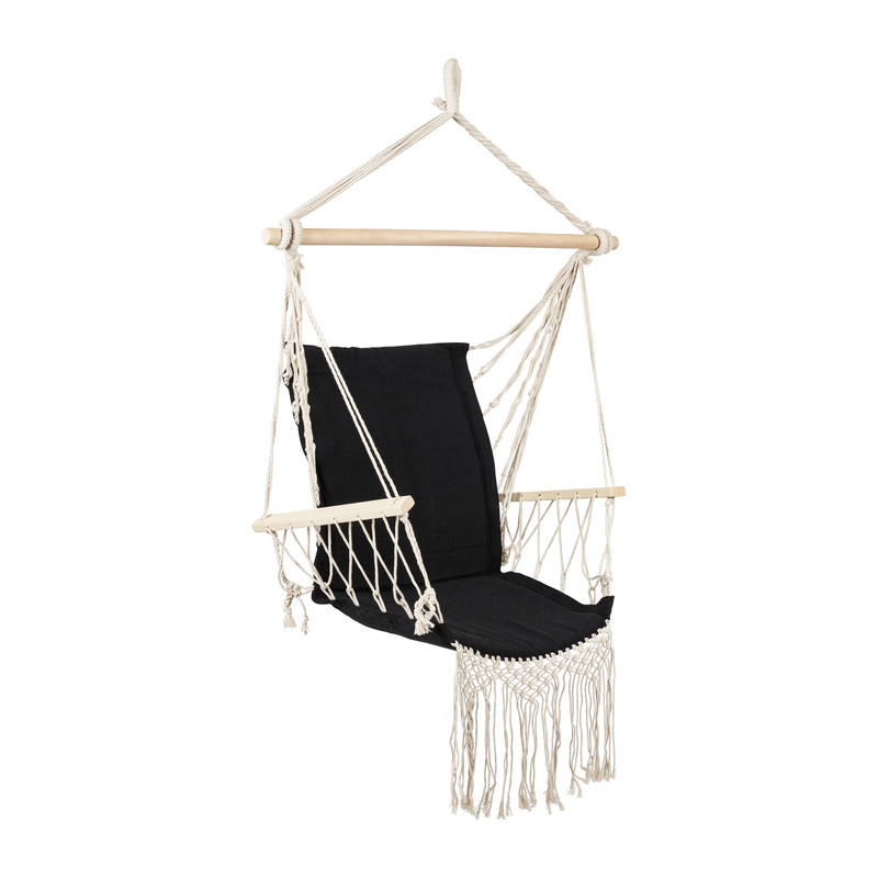 Hangstoel met franjes - zwart - 90x95x50 cm