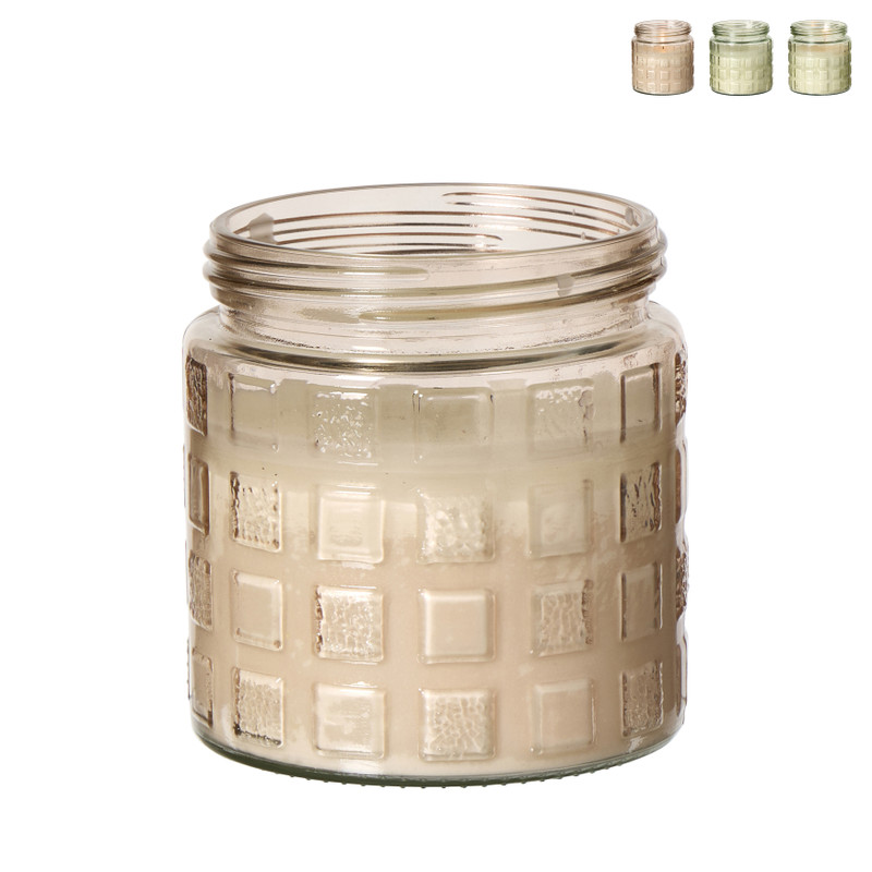 Citronella kaars in glas - blokpatroon - ø11.2x12 cm