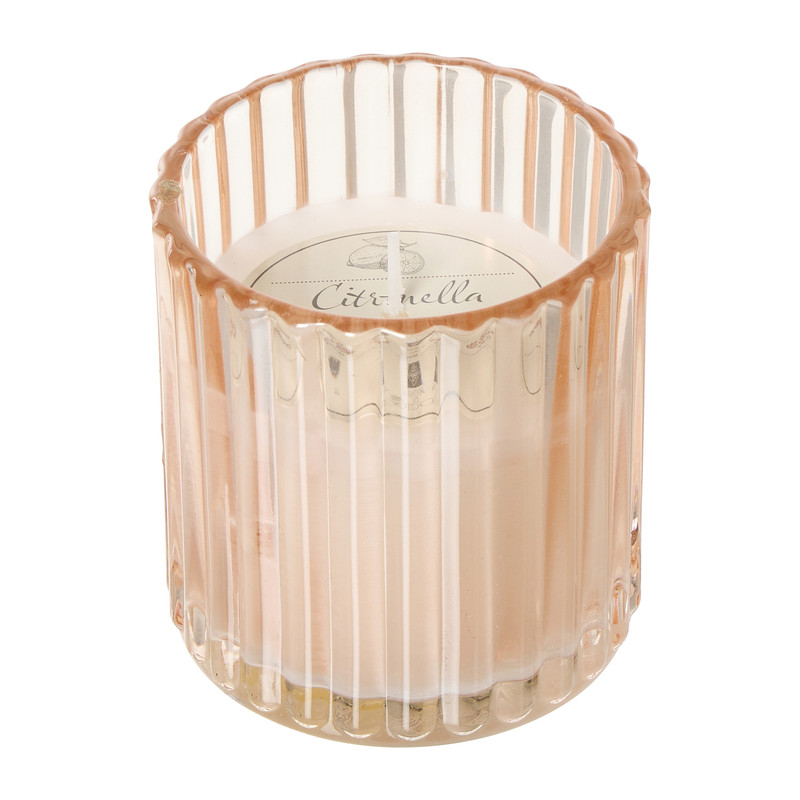 Citronella kaars in geribbeld glas - ø7.2x8 cm - diverse varianten
