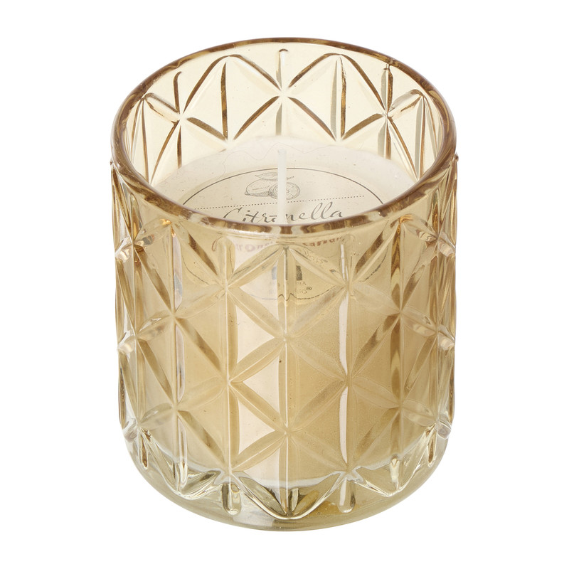 Citronella kaars in geribbeld glas - ø7.2x8 cm - diverse varianten