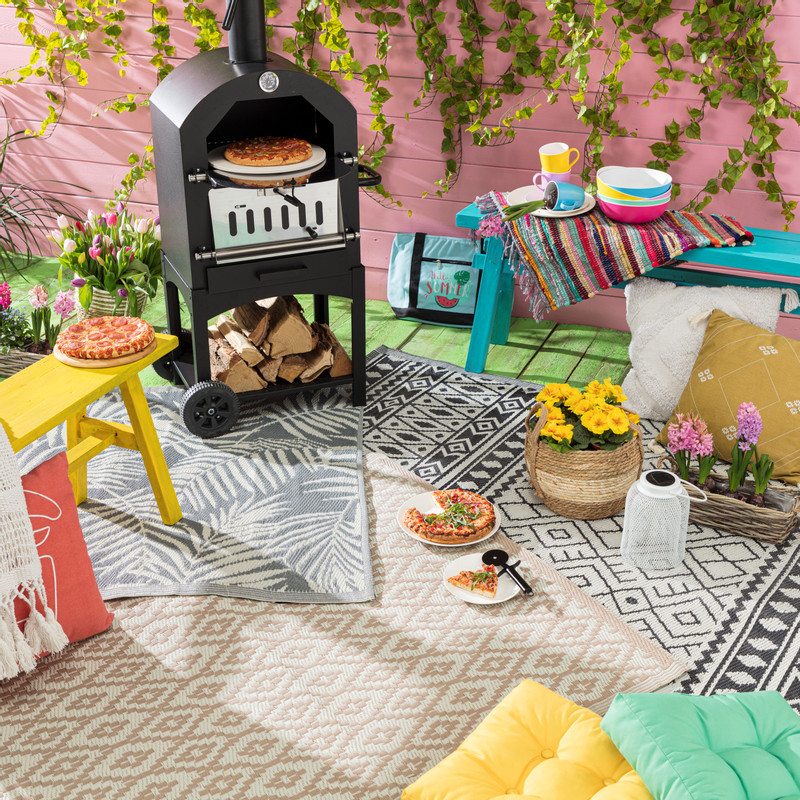 Buitenkleed ethnic - zwart/wit - 120x180 cm