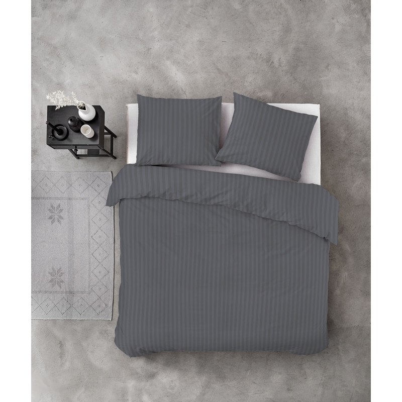 Dekbedovertrek 2-persoons - grijs gestreept - 240x220 cm