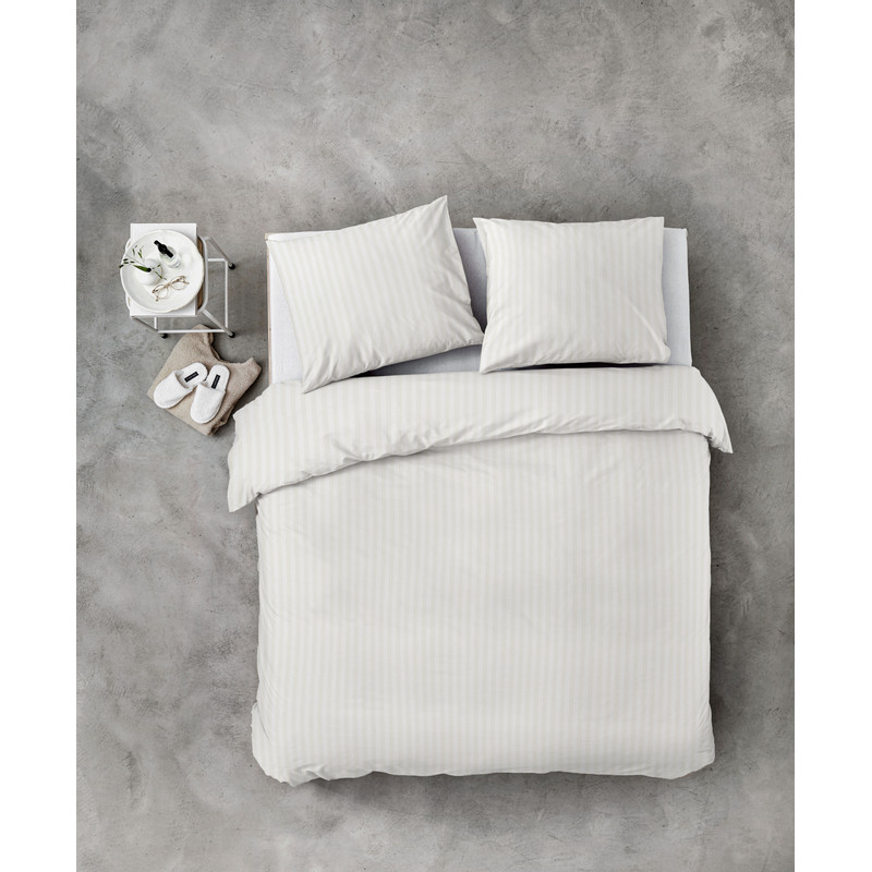 Dekbedovertrek 2-persoons - wit gestreept - 240x220 cm