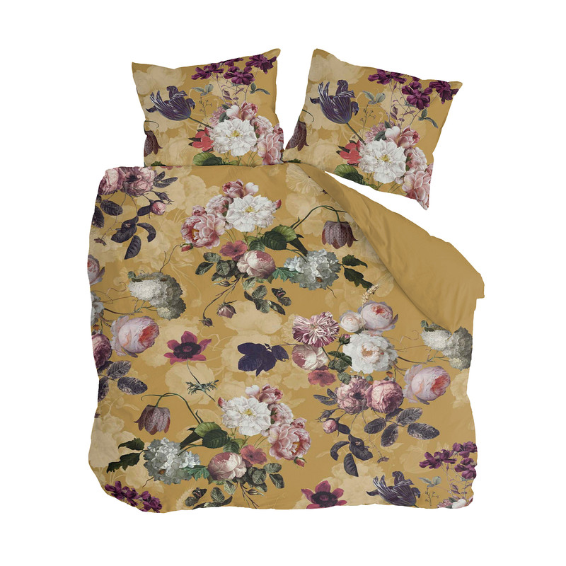 Dekbedovertrek 2-persoons - bloemen okergeel - 240x220 cm 