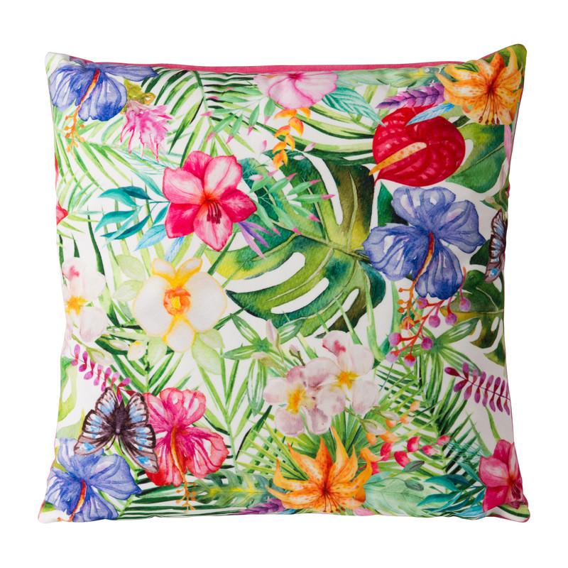 Sierkussen tropische bloemen - multikleur - 45x45 cm