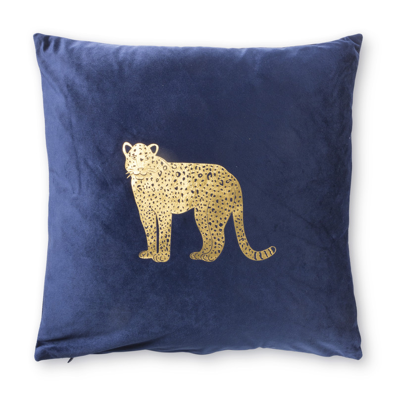 Sierkussen luipaard - blauw/goud - 45x45 cm