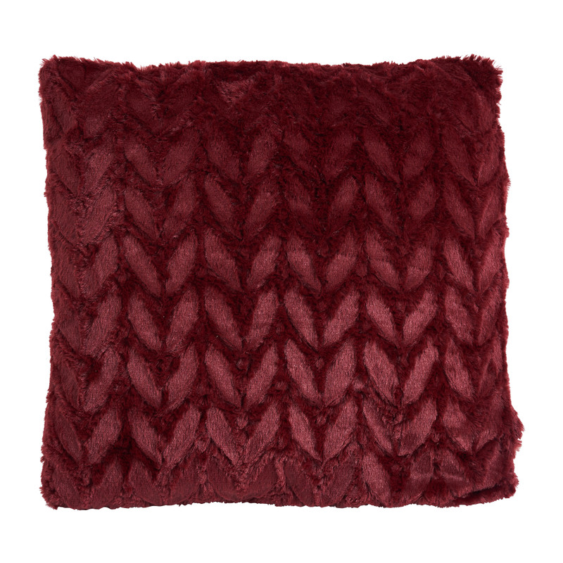 Sierkussen bont met dessin - rood - 45x45 cm 