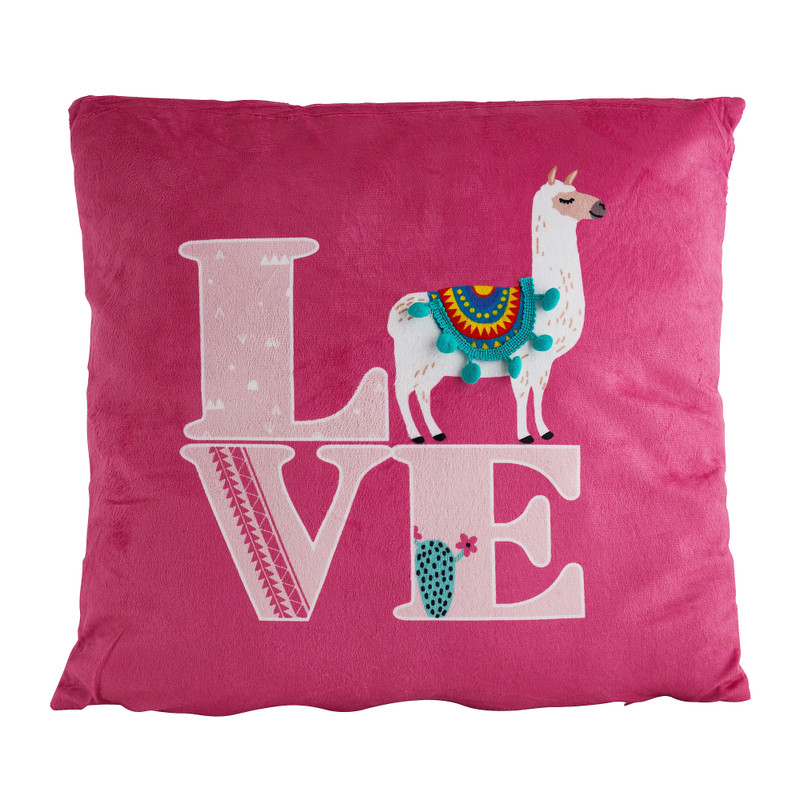 Plaid In Microfibra Con Stampa Lama E Scritta 'I Love Lama', Colore Rosa, Coperta Morbida