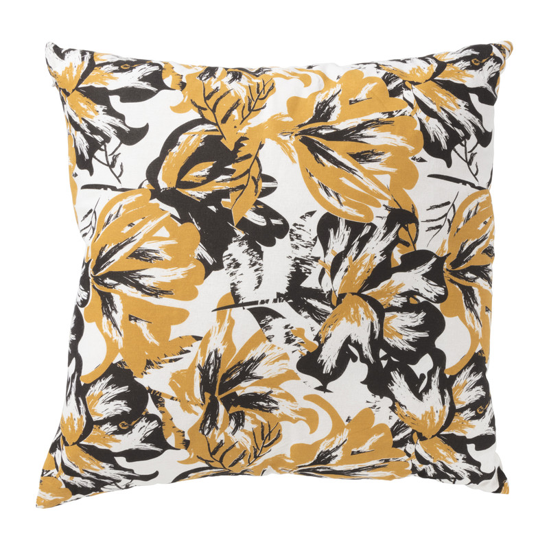 Sierkussen bloemen - geel/zwart - 45x45 cm