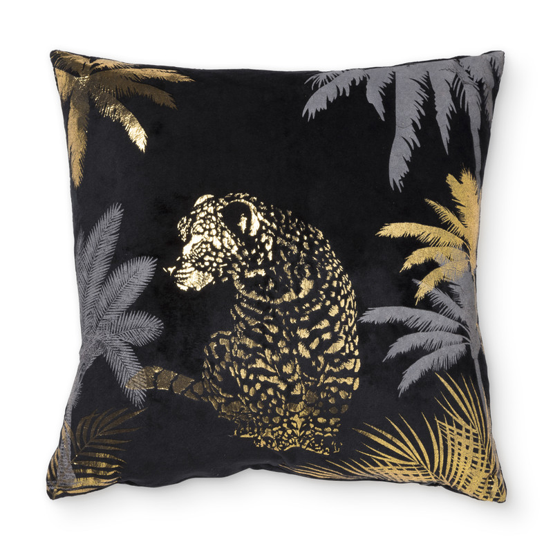 Jungle sierkussen luipaard - goud/zwart - 40x40 cm 