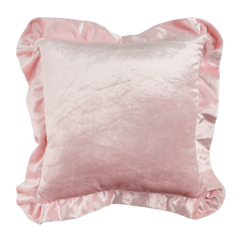 Sierkussen velvet met volant - roze - 40x40 cm 