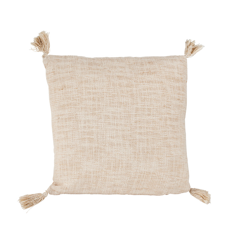 Sierkussen met franjes - naturel/goud - 45x45 cm 