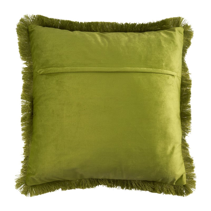 Sierkussen velvet met franjes - groen - 45x45 cm 