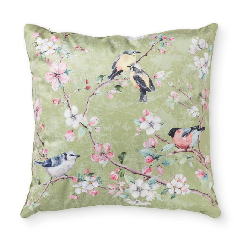 Velvet sierkussen vogel - groen - 45x45 cm