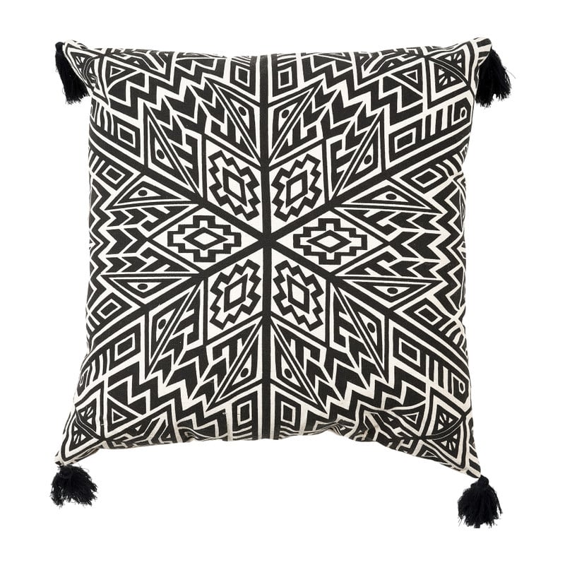 Sierkussen mandala kwastjes - zwart - 45x45 cm