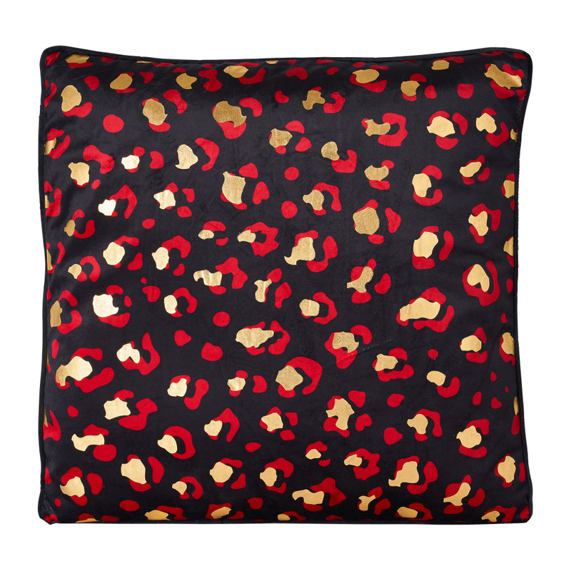 Sierkussen velvet luipaard - rood - 45x45 cm