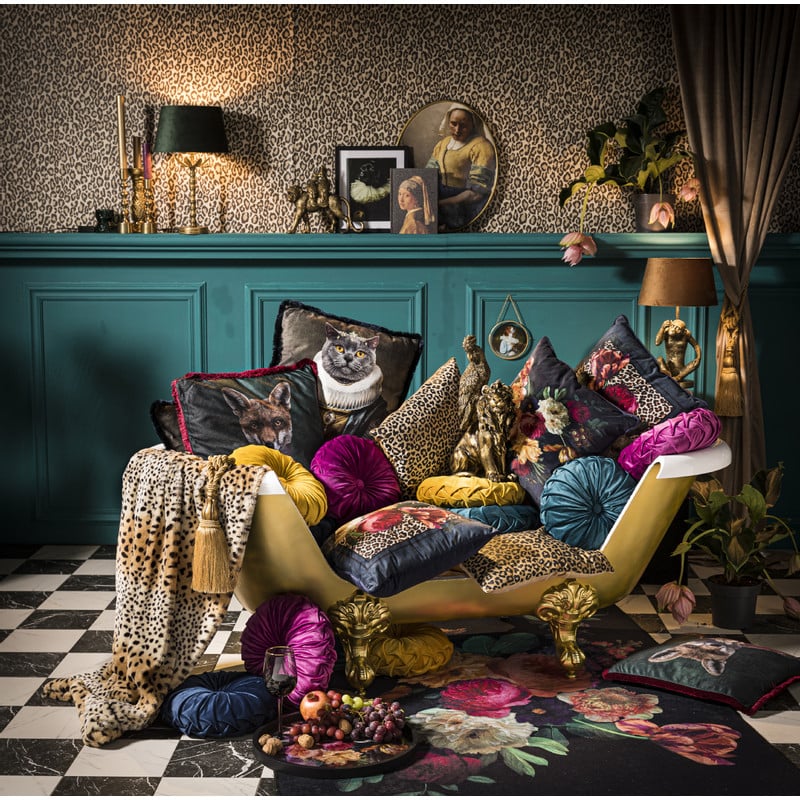 Sierkussen gevlochten rond - geel - ⌀30 cm