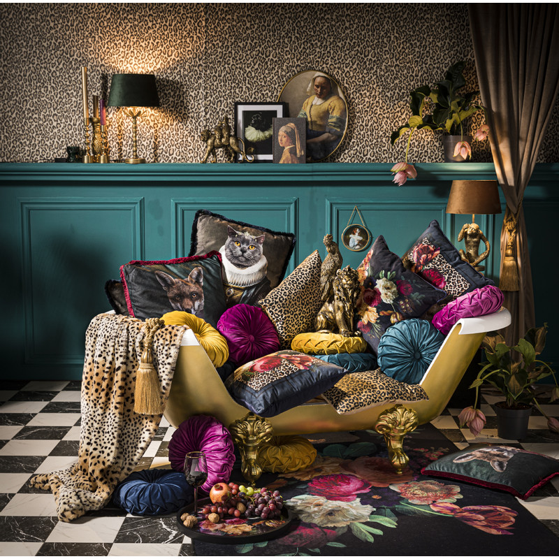 Sierkussen gevlochten rond - roze - ⌀30 cm