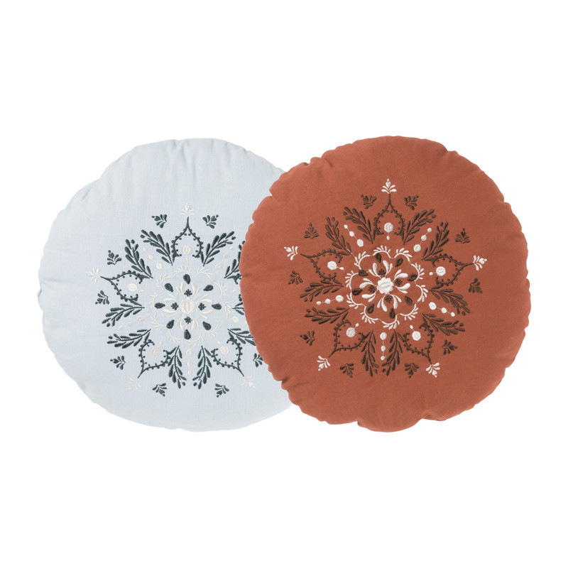 Kussen embroidery - blauw - ø40x40 cm