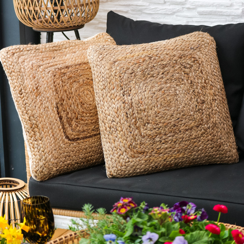 Sierkussen gevlochten jute - naturel - 45x45 cm 
