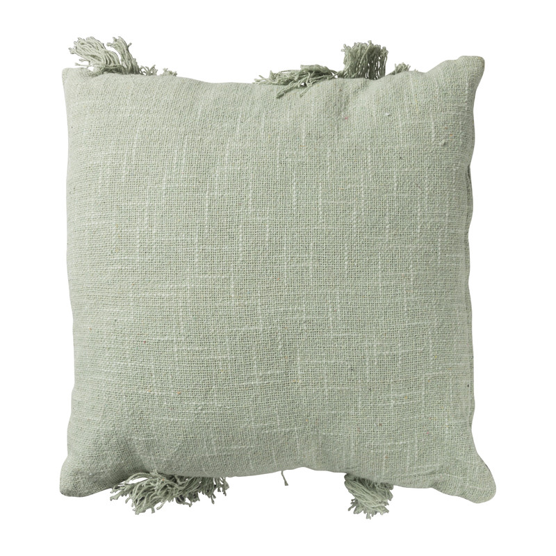 Sierkussen met franjes - groen - 45x45 cm 