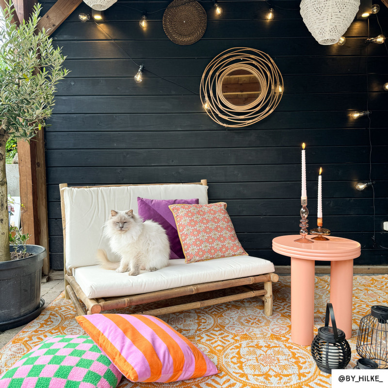 Kussen geblokt - roze/groen - 45x45 cm