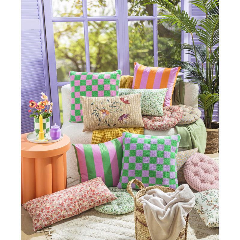 Kussen bloemen rond - oranje - ø36x36 cm