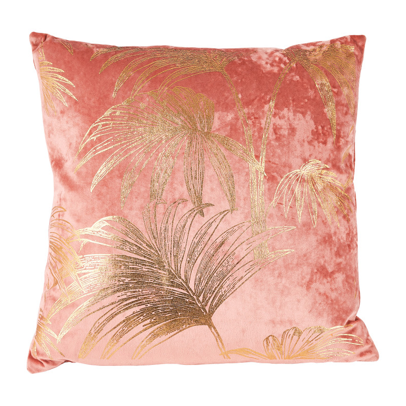 rekenkundig Vermomd duidelijk Sierkussen velvet bladeren - goud/roze - 45x45 cm | Xenos