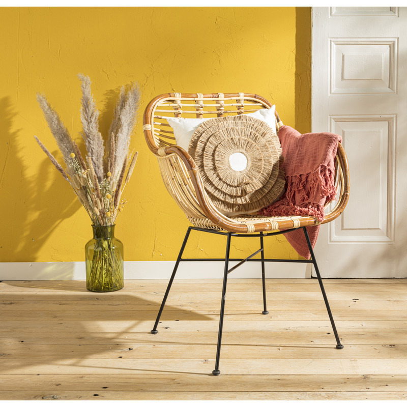 Sierkussen mandala riet - wit - 43x43 cm