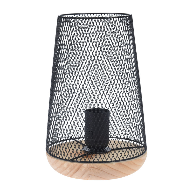 Tafellamp cilinder - metaal/hout - ⌀ 15 x 23,5 cm