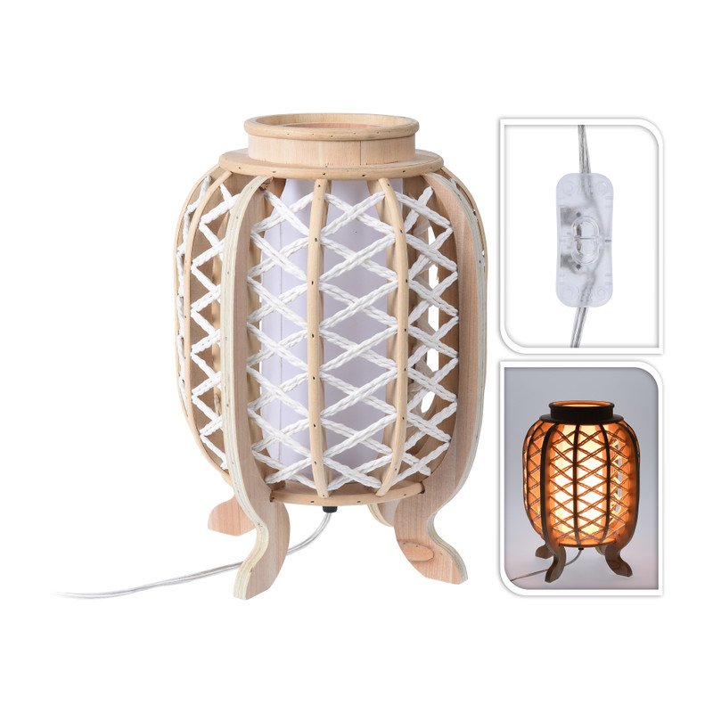 Tafellamp - hout met wit touw - ⌀ 25 x 33 cm
