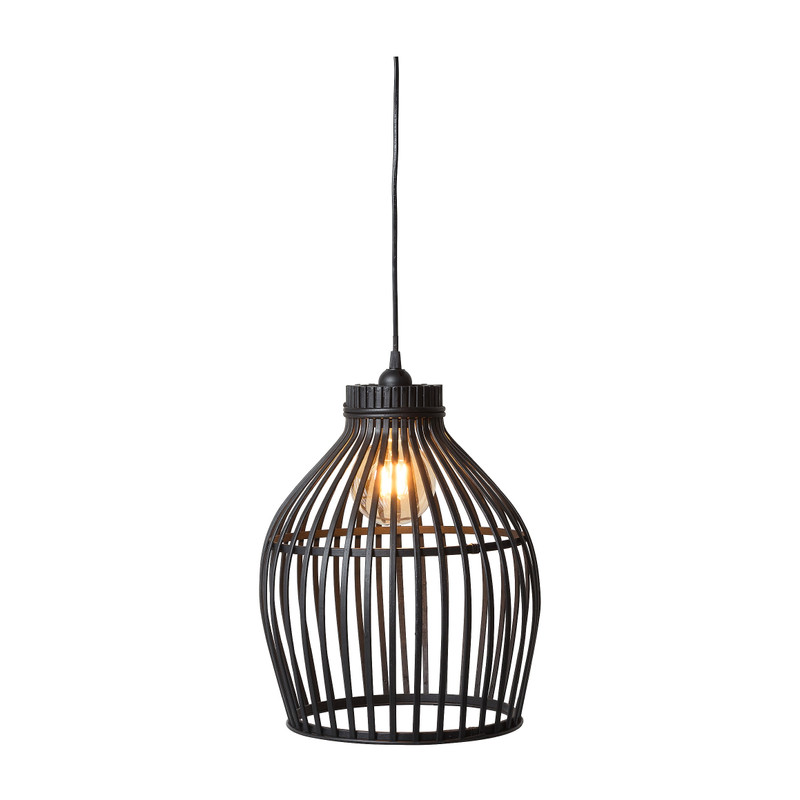 Hanglamp bamboe - zwart - 30x30x37 cm