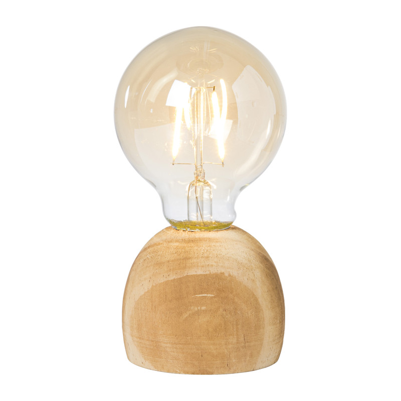 leerling Defilé aanbidden LED lamp houten voet - hout/glas - ø8x13.5 cm | Xenos