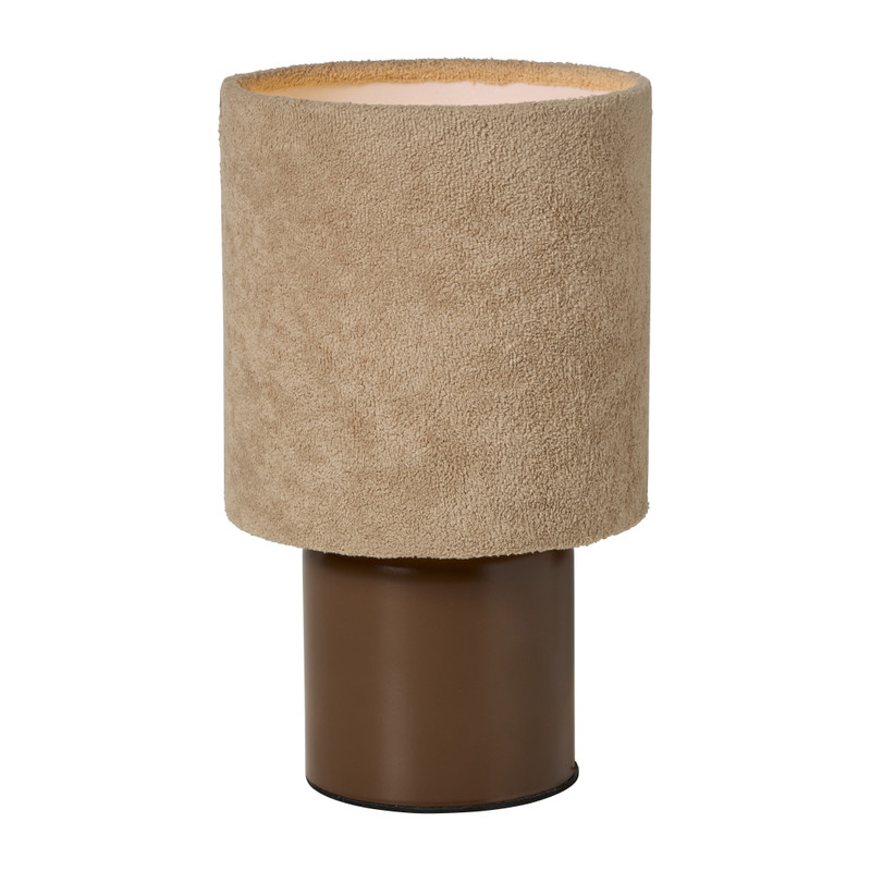 Tafellampje met badstof kap - beige/bruin - ø15x28 cm