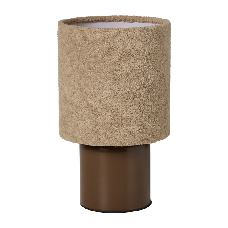 Tafellampje met badstof kap - beige/bruin - ø15x28 cm