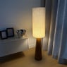 Vloerlamp hout met beige kap - bruin/beige - ø27x115 cm