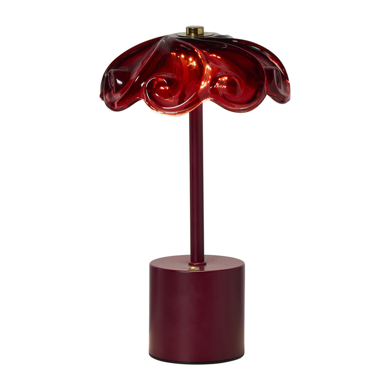 Tafellamp bloem met glas - bordeaux rood -  ø15.5x27.5 cm