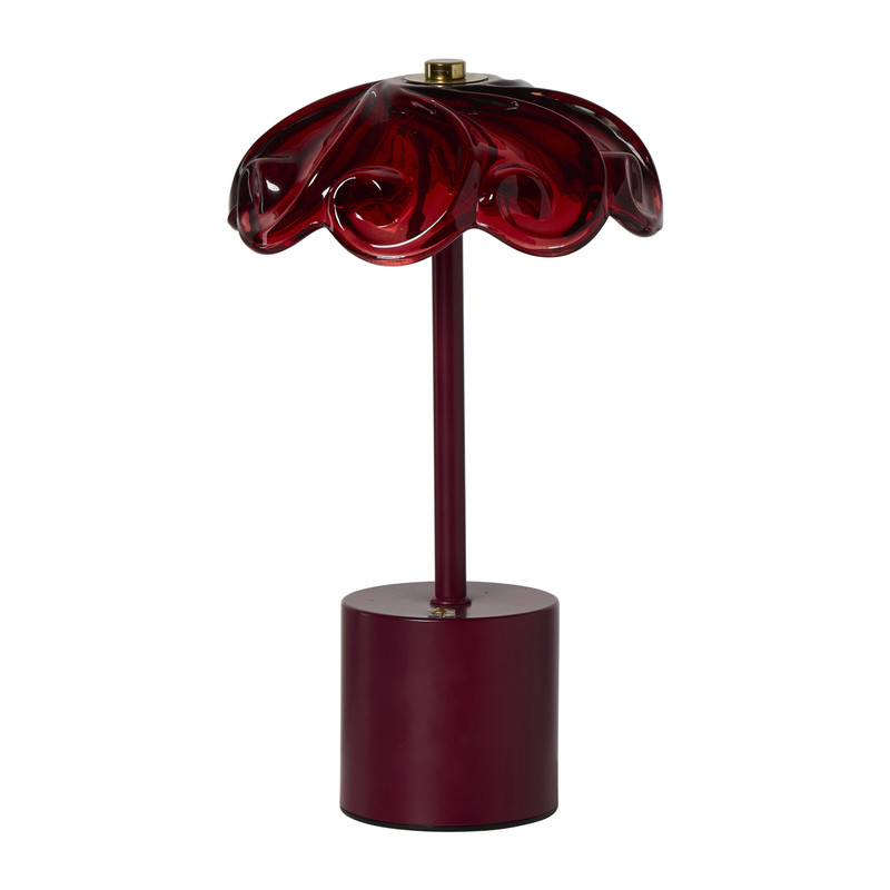 Tafellamp bloem met glas - bordeaux rood -  ø15.5x27.5 cm