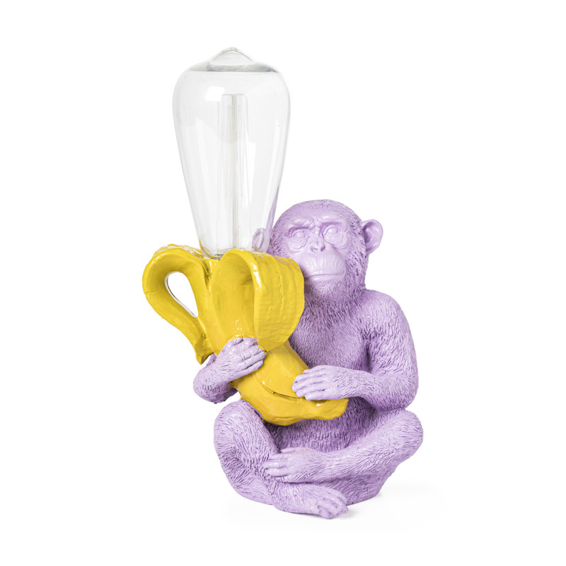 Tafellamp aap met banaan - paars - 15x11x24 cm